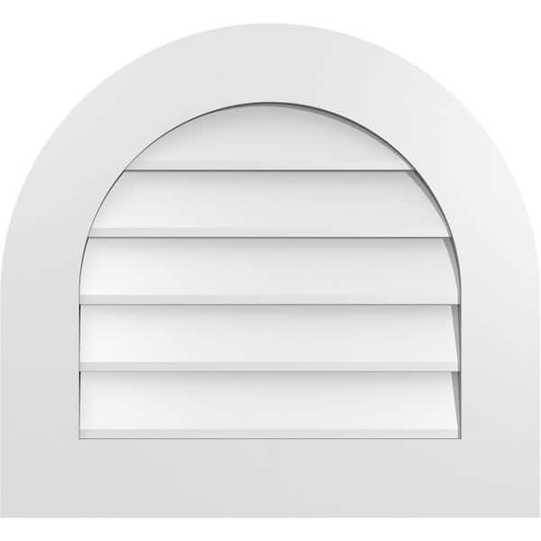 Ekena Millwork 24 in. x 22 in. Round Top White PVC Paintable Gable Louver Vent Non-Functional