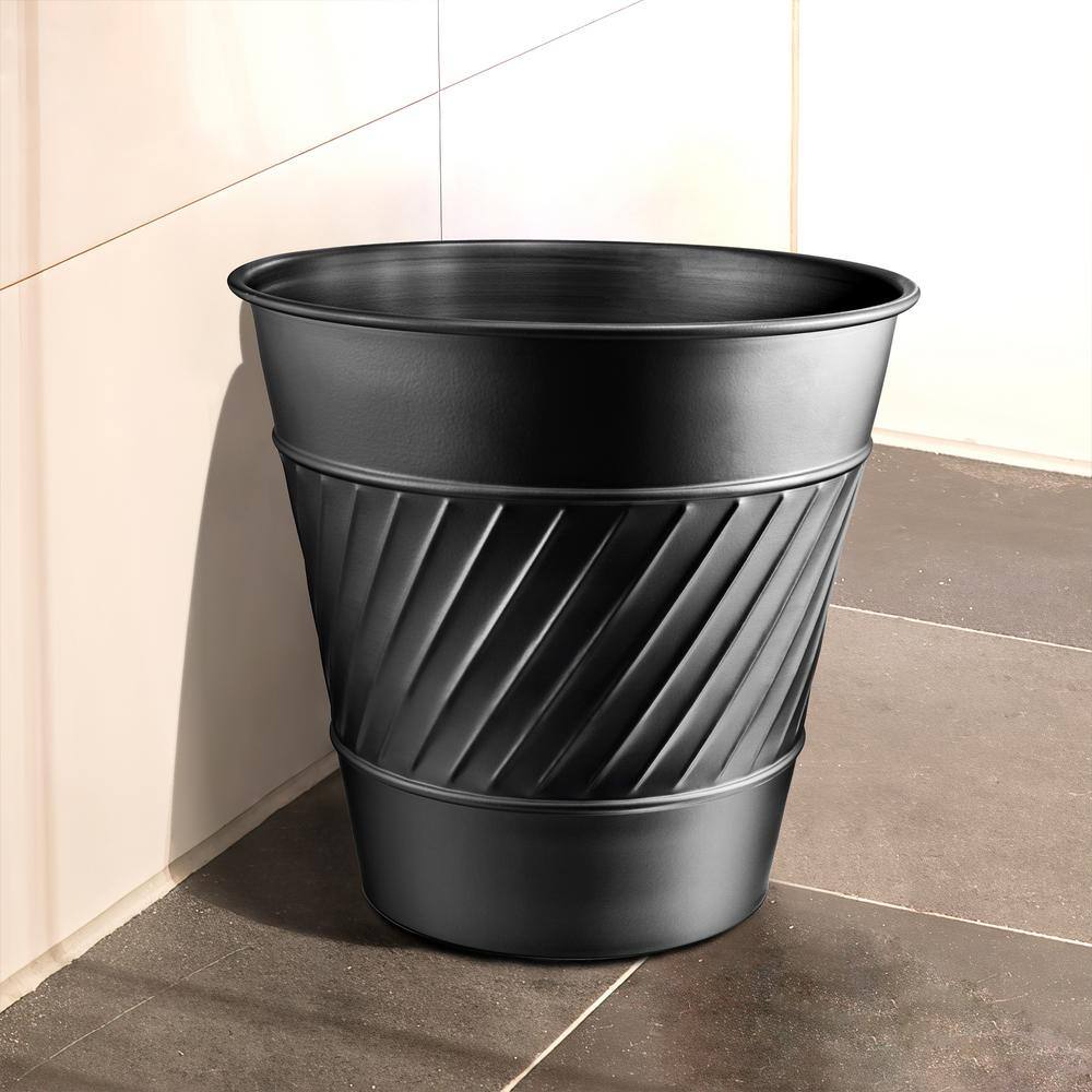 Embossed Black Metal Round Waste Basket