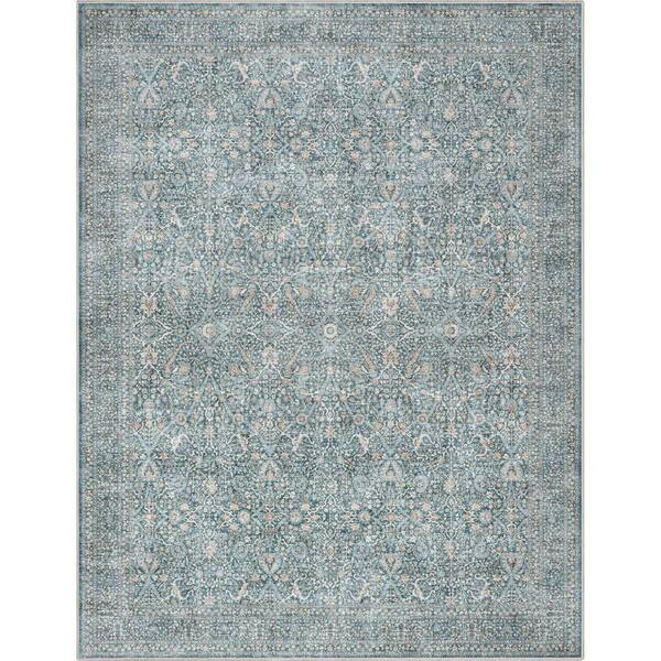 Blue 7 ft. 7 in. x 9 ft. 10 in. Flat-Weave Asha Isolde Vintage Oriental Botanical Area Rug