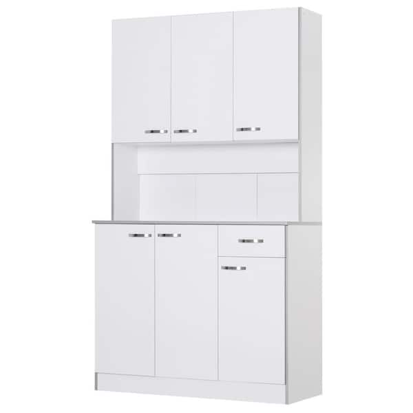 HOMCOM 71 in. White Freestanding Kitchen Cupboard with 3-Adjustable Shelves and 1-Drawer