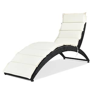 Foldable Plastic Rattan Outdoor Chaise Lounge with White Cushion
