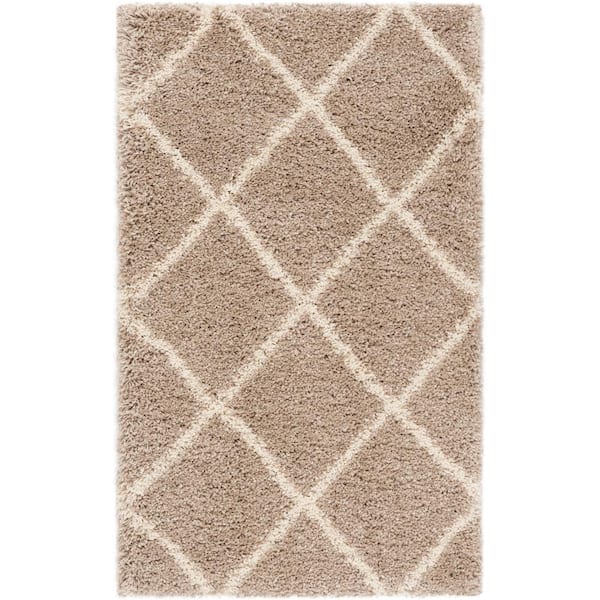 SAFAVIEH Hudson Shag Beige/Ivory Doormat 2 ft. x 3 ft. Geometric Diamonds Area Rug