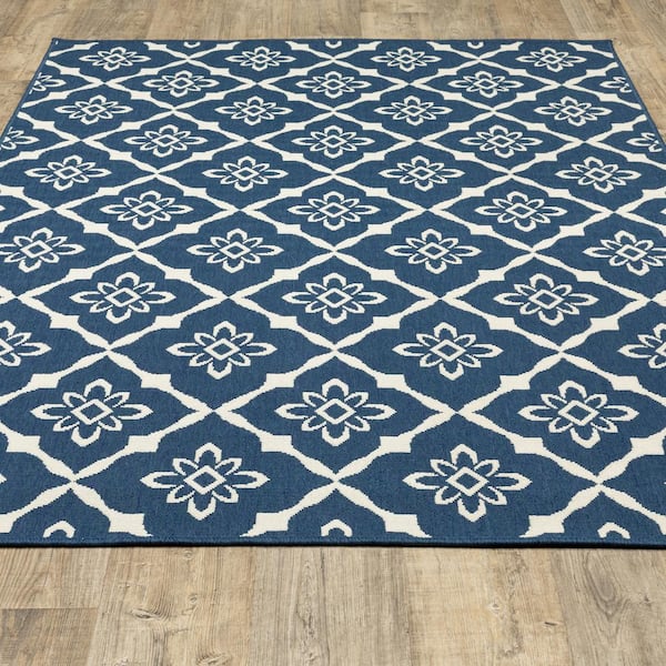 Odyssey Navy 2 ft. x 8 ft. Indoor/Outdoor Patio Runner Rug