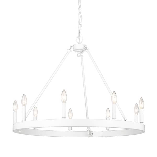 Golden Lighting Alastair 9-Light Matte White Chandelier for Living Room with No Bulbs Included