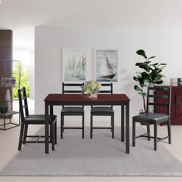 Lnc Farmhouse 5 Piece Modern Rustic, Dining Table With Leather Seats