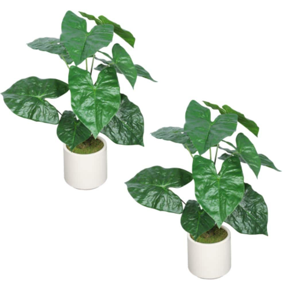Artificial Tropical Alocasia Leaf Plant With White Pot,30'' Tall
