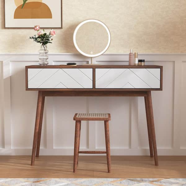 Entryway Table with 2 Carved Panel Drawers, Console Table with Storage Space and Wood Legs, Sofa Table in Brown