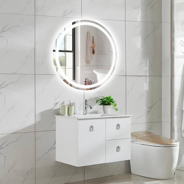 24 in. W x 24 in. H Round Frameless Anti-Fog Dimmable 3CCT LED Light Modern Wall Bathroom Vanity Mirror
