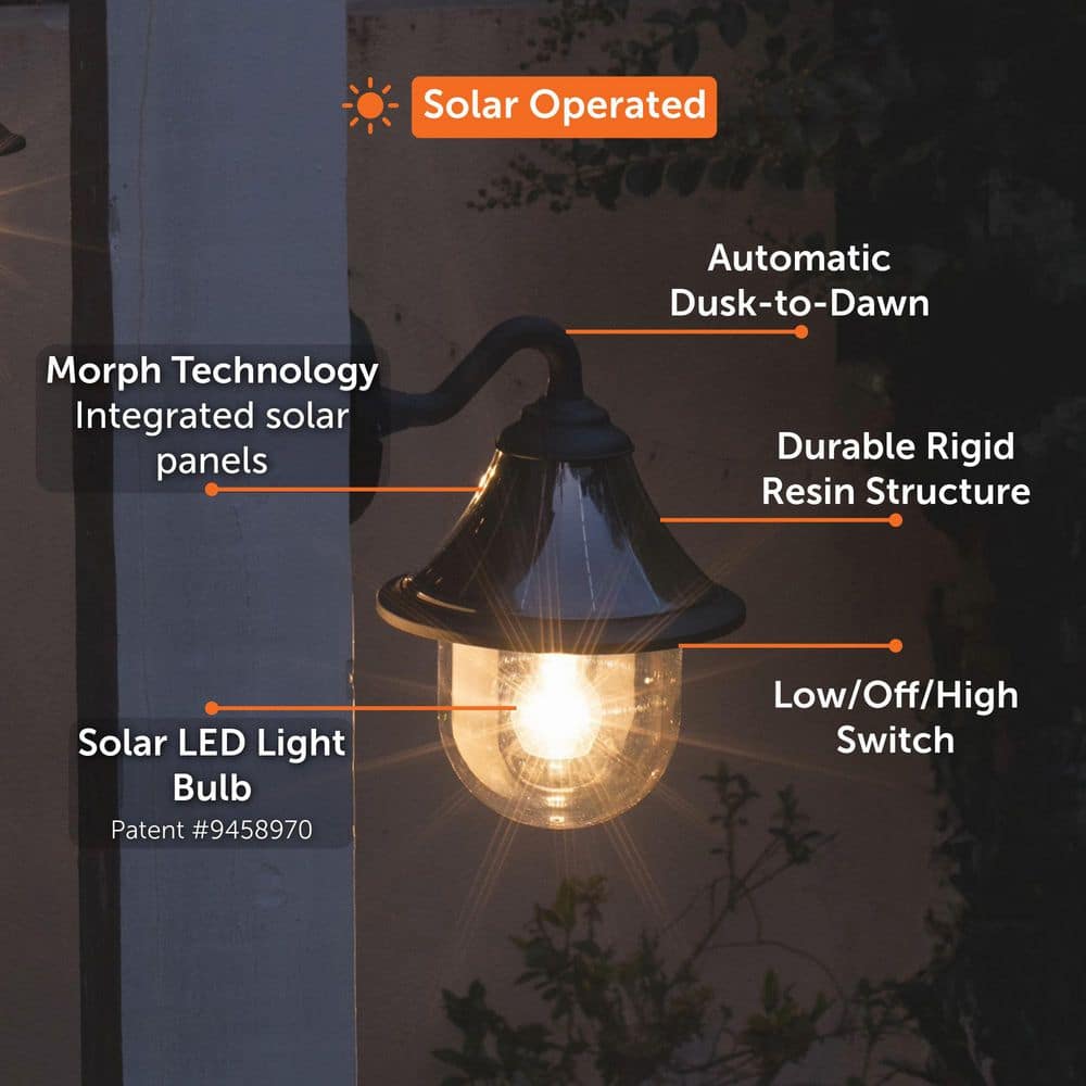 Black Solar Powered Industrial Lantern Wall Light