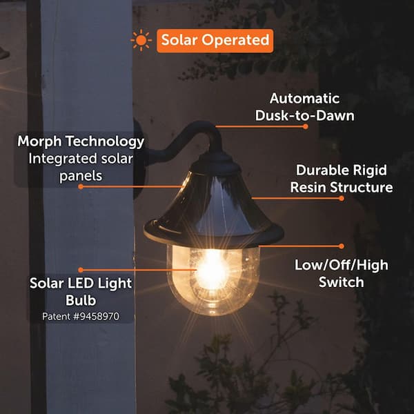 GAMA SONIC Orion Modern Black 1-Light Solar Wall Sconce, Outdoor