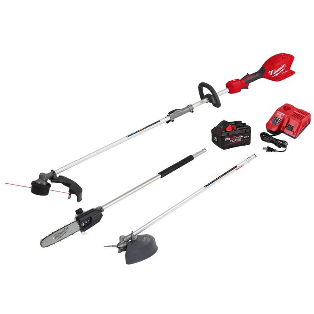 M18 FUEL 18V 16 in. Brushless Cordless QUIK-LOK String Trimmer 8.0 Ah FORGE Kit w/ Pole Saw & Brush Cutter Attachments -  Milwaukee, 3016-21ST2038