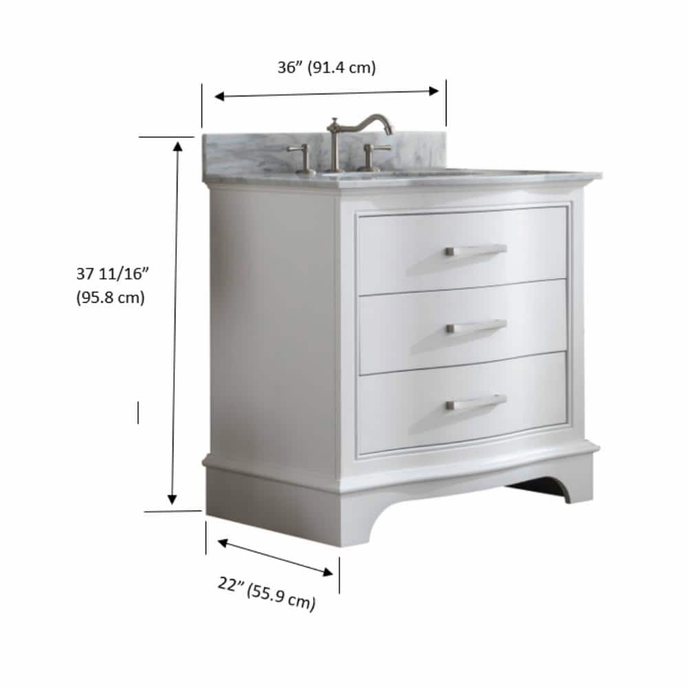 Monroe 36'' White Solid Wood Freestanding Vanity with Marble Top