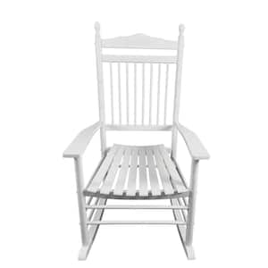 Balcony Wooden White Indoor & Outdoor Rocking Chair Adult Porch Rocker Arm Chair