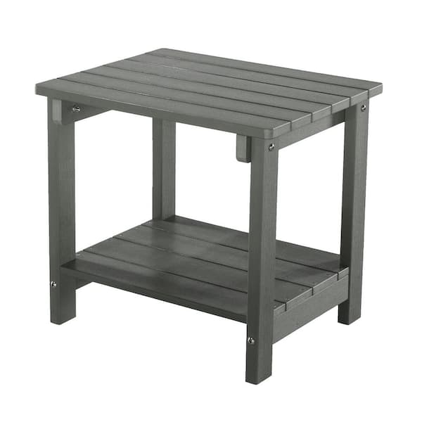 Mondawe Thor Gray Rectangle HDPE Plastic End Table 18.11 in. H Patio Outdoor Side Table for Backyard Garden