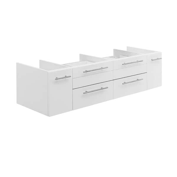 Fresca Lucera 59 in. Wall Mount Floating Double Bath Vanity Cabinet without Top in White - Vessel Sink Compatible