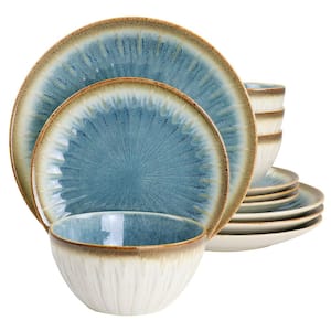 Mayfair Bay 12-Piece Stoneware Dinnerware Set in Blue