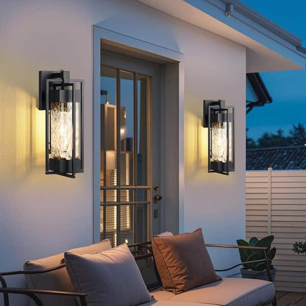 15.6 in. Modern Dusk to Dawn Sensor Wall Light, 1-Pack Waterproof Outdoor Sconce, Black Lantern (Bulb Included)