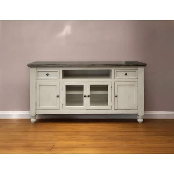 HomeRoots Ivory TV Stand Fits TV's up to 78 in. with Shelves;Drawers;Cabinet