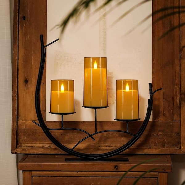 Goldprice LED Flameless Candles – Set Of 3 Real Wax Glass Pillars With Remote, Timer, Flickering Wick – Battery Operated