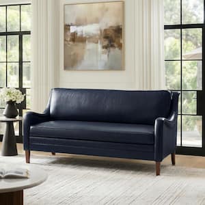 Gregorio 73 in. Transitional Rectangle Slope Arm Faux Leather Sofa in Camel