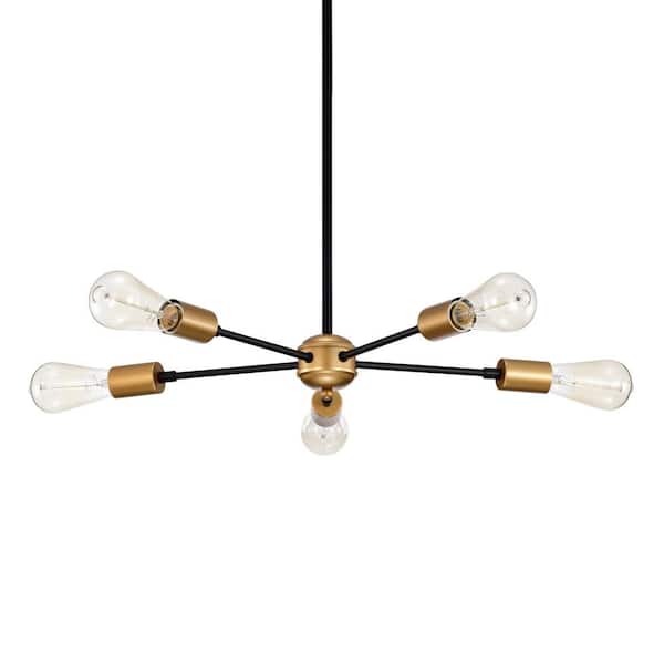 Warehouse of Tiffany Brent 21.7 in. 5-Light Indoor Matte Black and Gold Chandelier with Light Kit