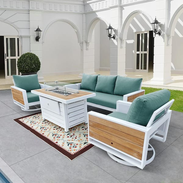 HiGreen Outdoor Denver 4-Piece Aluminum Outdoor Patio Fire Pit Seating Set with Acrylic Cast Breeze Cushions