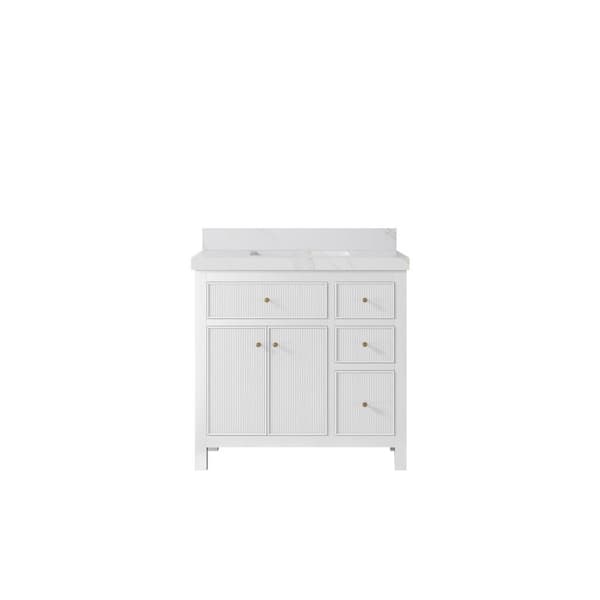Willow Collections Sonoma 36 in. Single Sink Freestanding White Bath Vanity with Calacatta Gold Qt. Top Unassembled