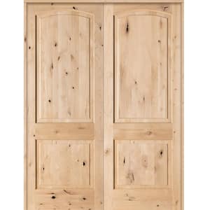 72 in. x 96 in. Rustic Knotty Alder 2-Panel Arch Top Both Active Solid Core Wood Double Prehung Interior French Door
