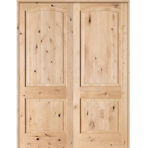 Krosswood Doors 72 in. x 96 in. Rustic Knotty Alder 2-Panel Arch Top Both Active Solid Core Wood Double Prehung Interior French Door