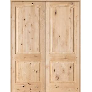 60 in. x 96 in. Rustic Knotty Alder 2-Panel Arch Top Both Active Solid Core Wood Double Prehung Interior French Door