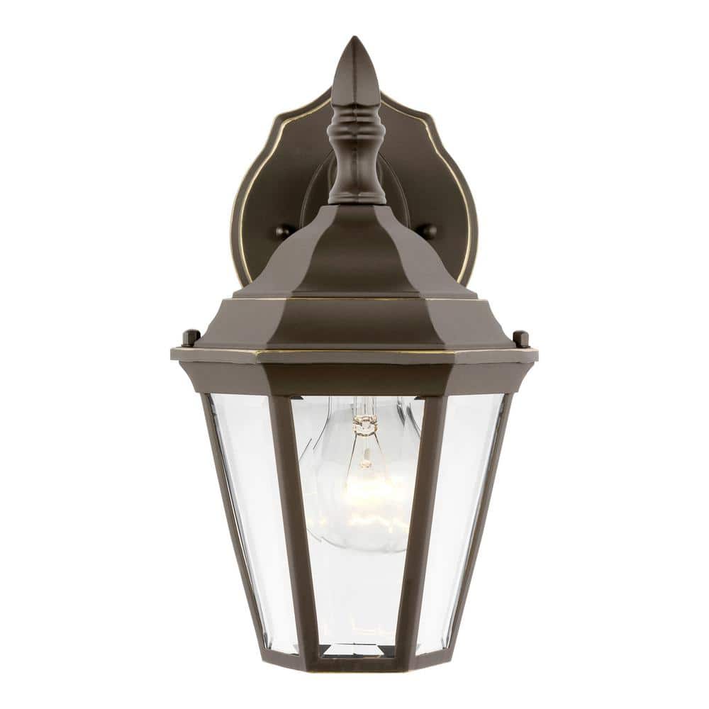 Bakersville Small 6.5 in. 1-Light Antique Bronze Traditional Outdoor Wall Lantern Sconce with Satin Etched Glass Panels price history on PriceWatchPro