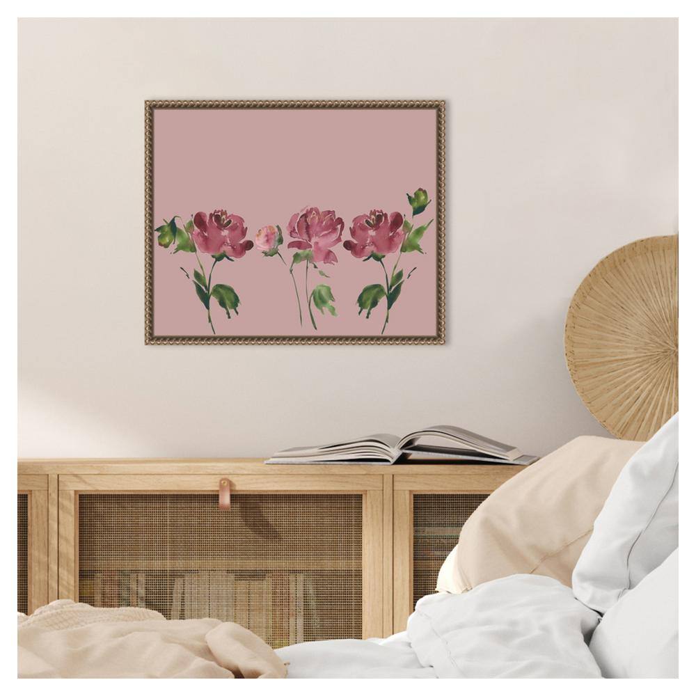 Mauve Peonies Beaded Framed Canvas Wall Art
