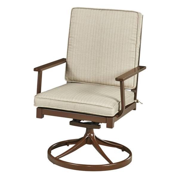 HOMESTYLES Key West Chocolate Brown Swivel Extruded Aluminum Outdoor Dining Chair with Beige Cushion