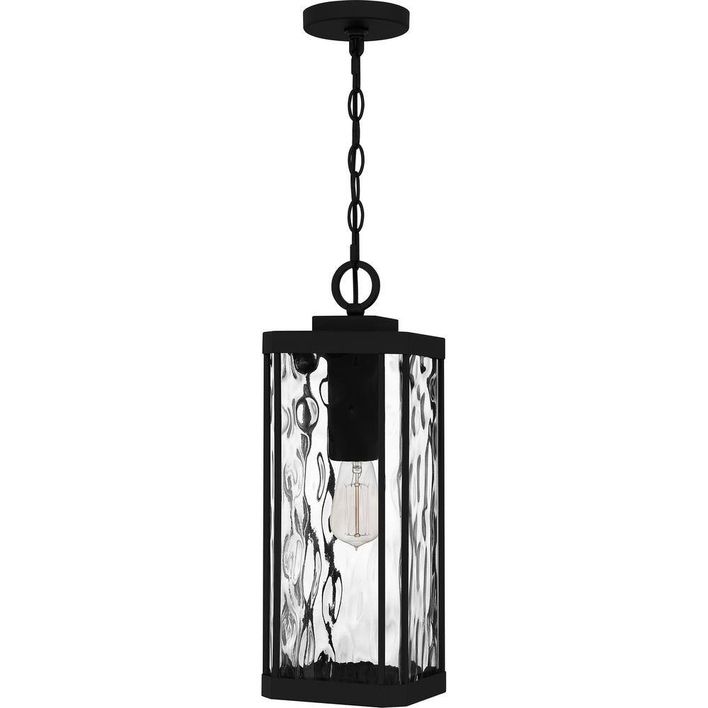 Balchier Matte Black Outdoor Hanging Lantern with Clear Hammered Glass