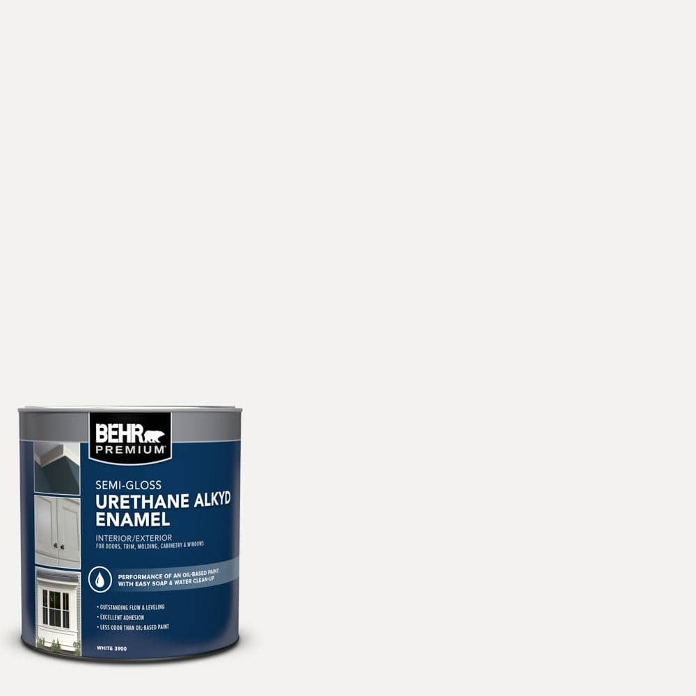 BEHR PREMIUM 1 qt. White Urethane Alkyd Semi-Gloss Enamel Interior/Exterior Paint -  390004