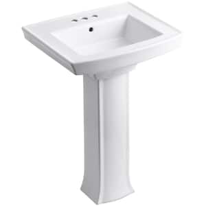 Archer Vitreous China Pedestal Combo Bathroom Sink in White with Overflow Drain