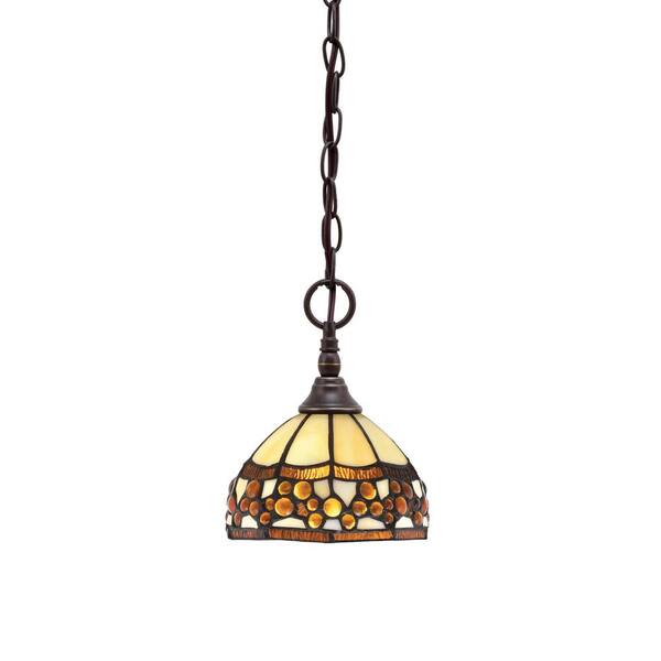 Unbranded Elva 100-Watt 1_light Dark Granite Shaded Pendant Light with 7 in. Roman Jewel Art glass Shade, No Bulb Included