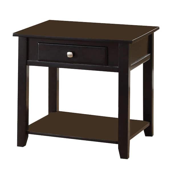 Benjara Wooden Black End Table with One Drawer and One Shelf