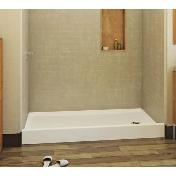 Aquatic A2 60 in. x 30 in. Single Threshold Right Drain Shower Pan in White