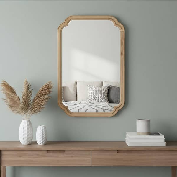 Hawk Natural 24 in. W x 36 in. H Decorative Rectangle Solid Wood Frame Mirror with Rounded Corner