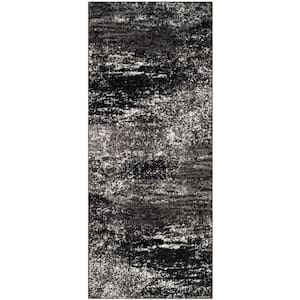 Adirondack Silver/Black 3 ft. x 6 ft. Solid Distressed Runner Rug