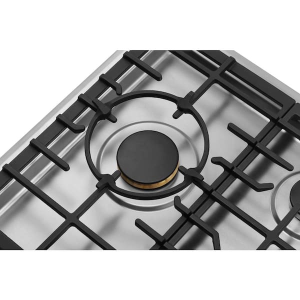 30 in. 5 Sealed Brass Burners Recessed Gas Cooktop in Stainless Steel with 15000 BTU Wok Burner and LP Conversion Kit