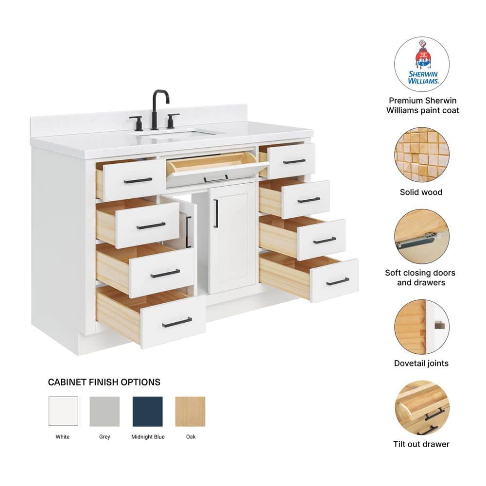 Hepburn 54" White Freestanding Single Basin Vanity Set