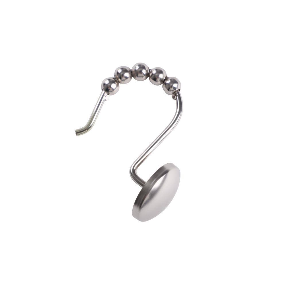 Brushed Nickel Single Design Shower Curtain Hooks Set of 12