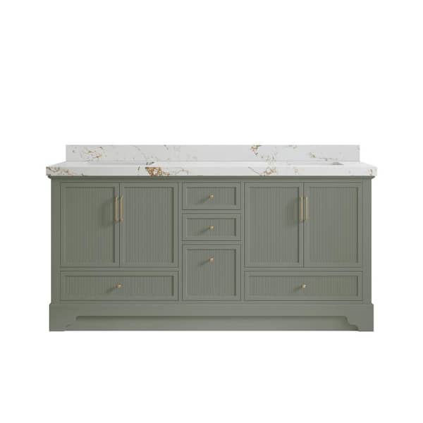 Willow Collections Alys 72 in. W x 22 in. D x 36 in. H Double Sink Bath Vanity in Evergreen with 2 in. Viola Gold Top