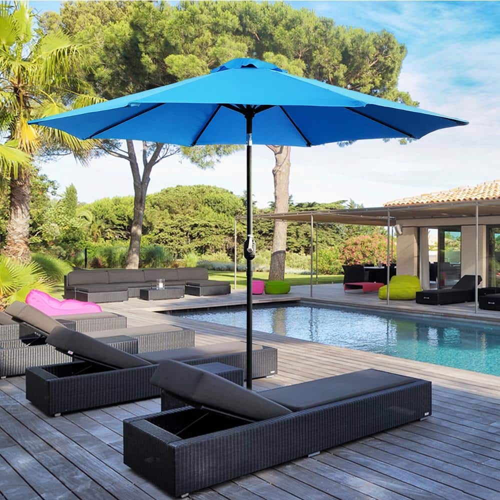 Maypex 9 ft. Steel Crank and Tilt Market Patio Umbrella in Aqua