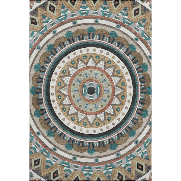 Mayfield Premium Machine Washable Abstract AMF2277 Taupe 9 ft. x 12 ft. Area Rug