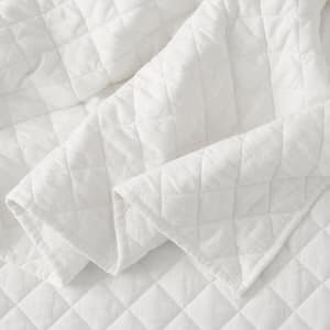 3-Piece Bright White Cotton Linen Blend Full/Queen Quilt Set