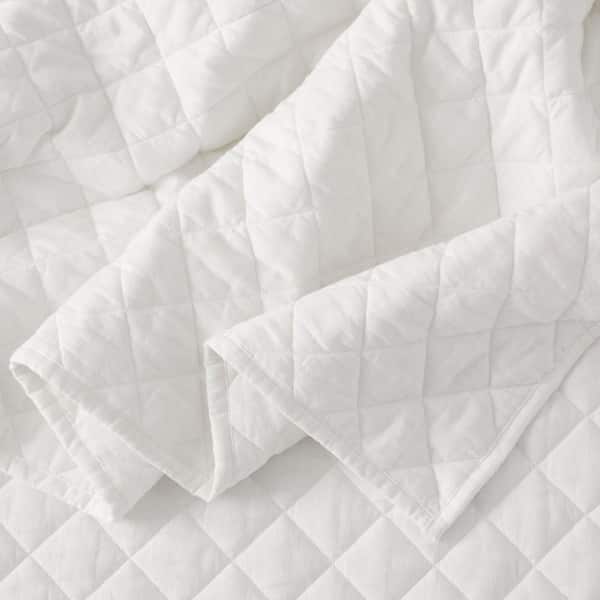 3-Piece Bright White Cotton Linen Blend Full/Queen Quilt Set