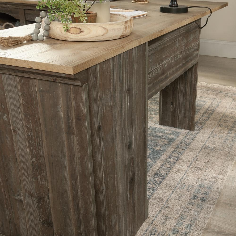 Pebble Pine L-Shaped Computer Desk with Storage and Keyboard Tray